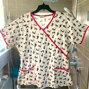 L Kitty Cat Scrub Top by Studio II